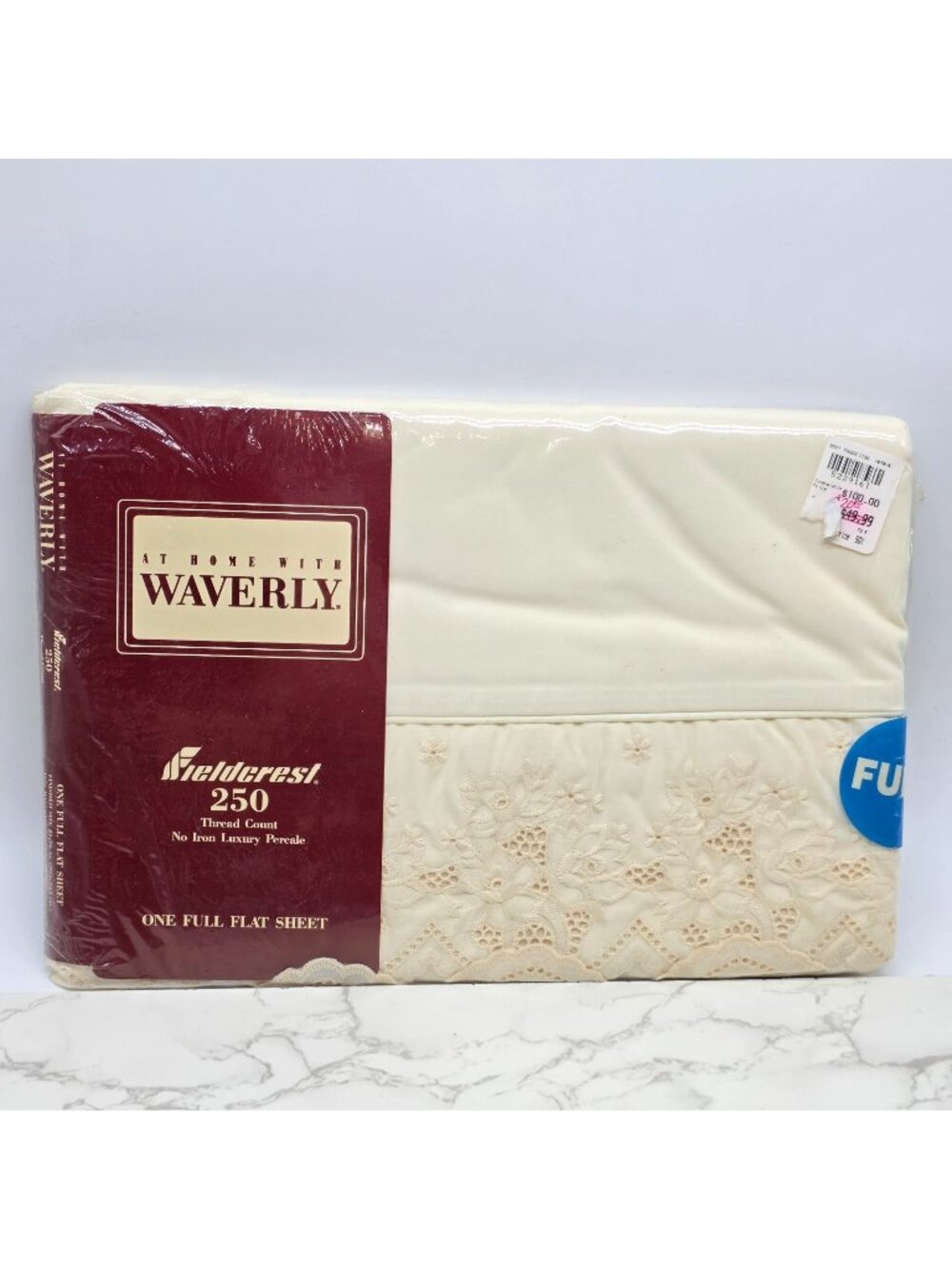 Fieldcrest Cannon Vintage Sheet Full Flat Waverly Cream No Iron Percale Lace NEW